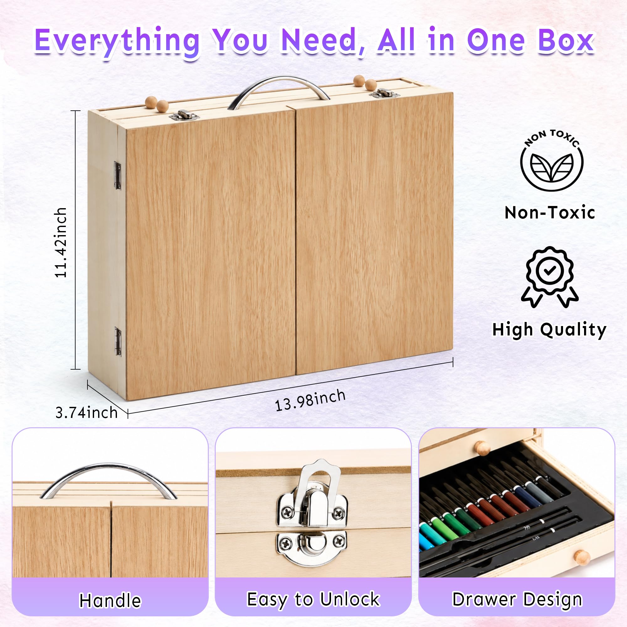 Amazon.com: VigorFun Art Supplies, Wooden Art Set Crafts Drawing